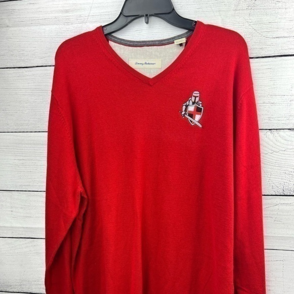 Tommy Bahama V-Neck Sweater XL Knight Logo Long‎ Sleeve Pullover Cashmere Blend